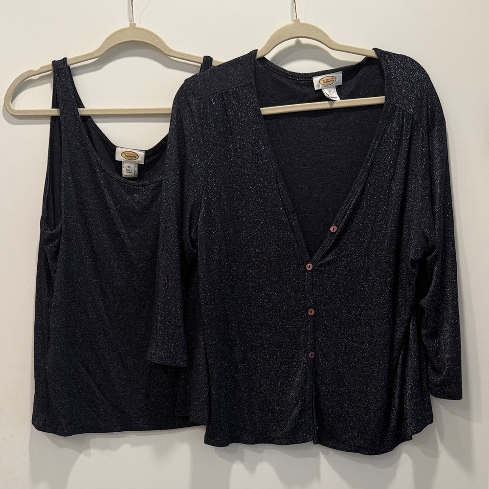 Elegant Sparkle Black Women's Top Set